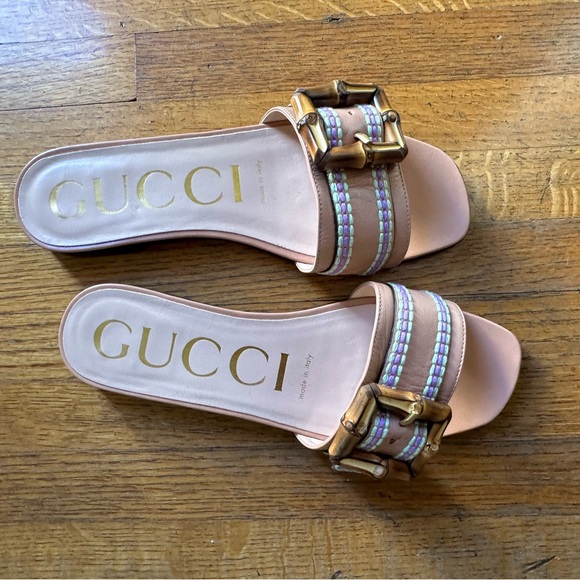 Gucci Women's leather slides with bamboo clasp   Size 5.5 - Picture 1 of 8